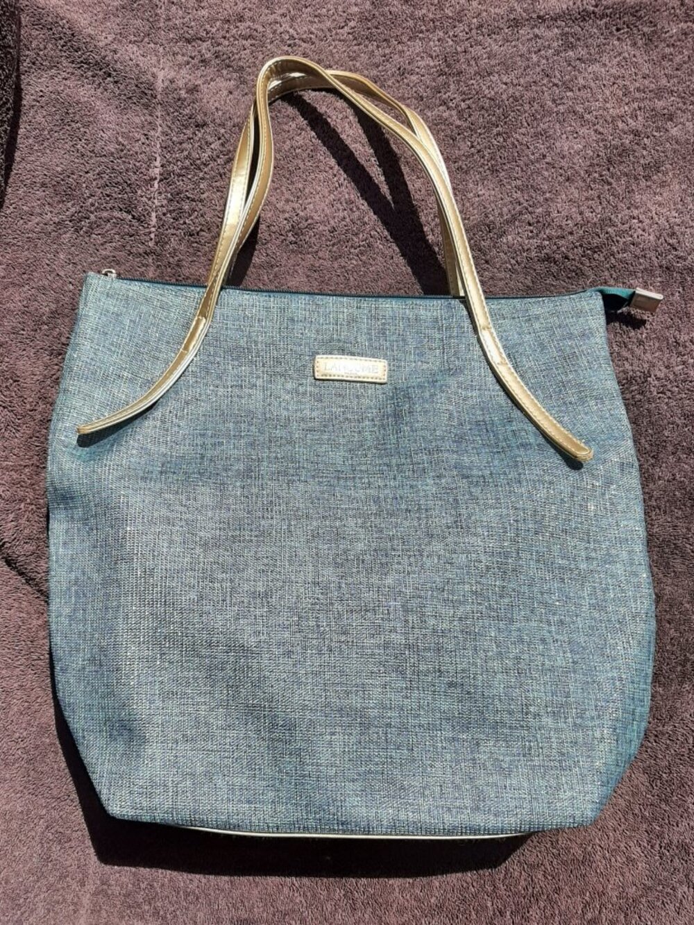 LANCOME  Turquoise/Gold Shoulder Tote Bag LARGE 19"X 16” Adjustable/Lined Logo